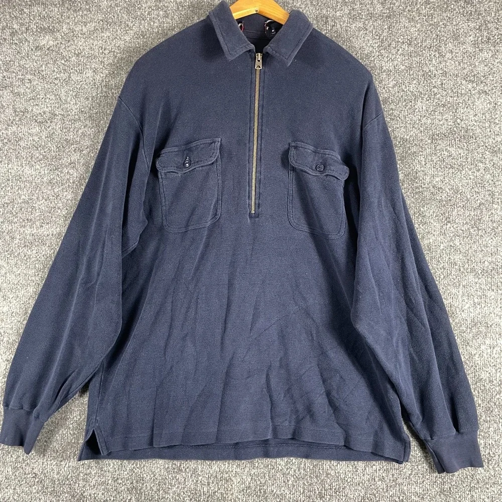 Polo Sport Ralph Lauren Shirt Mens Medium Blue Half Zap Pockets Polo Y2K Loose